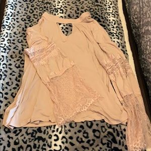 Blush pink blouse with lace sleeves